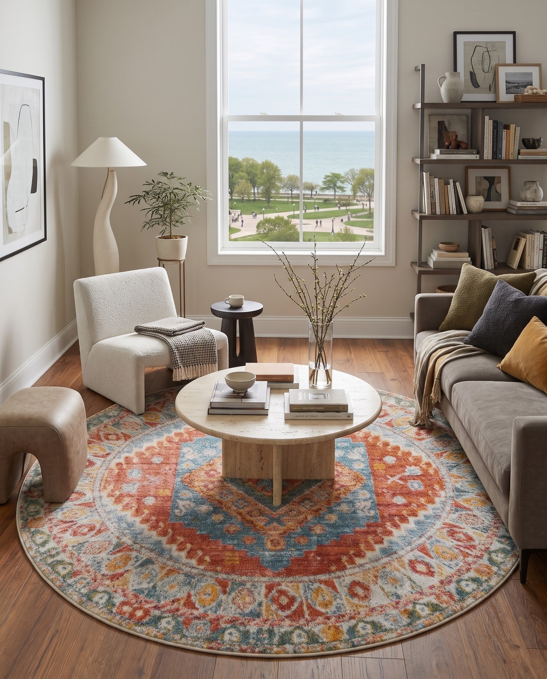 Salmon Pink Paragon Round Rug