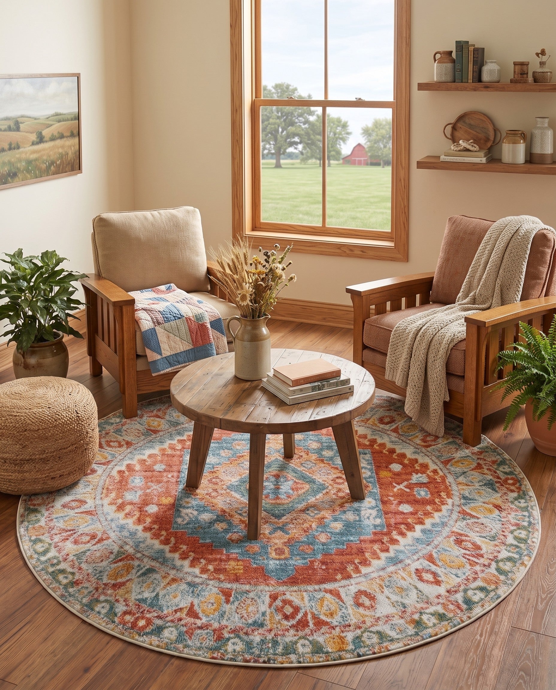 Salmon Pink Paragon Round Rug