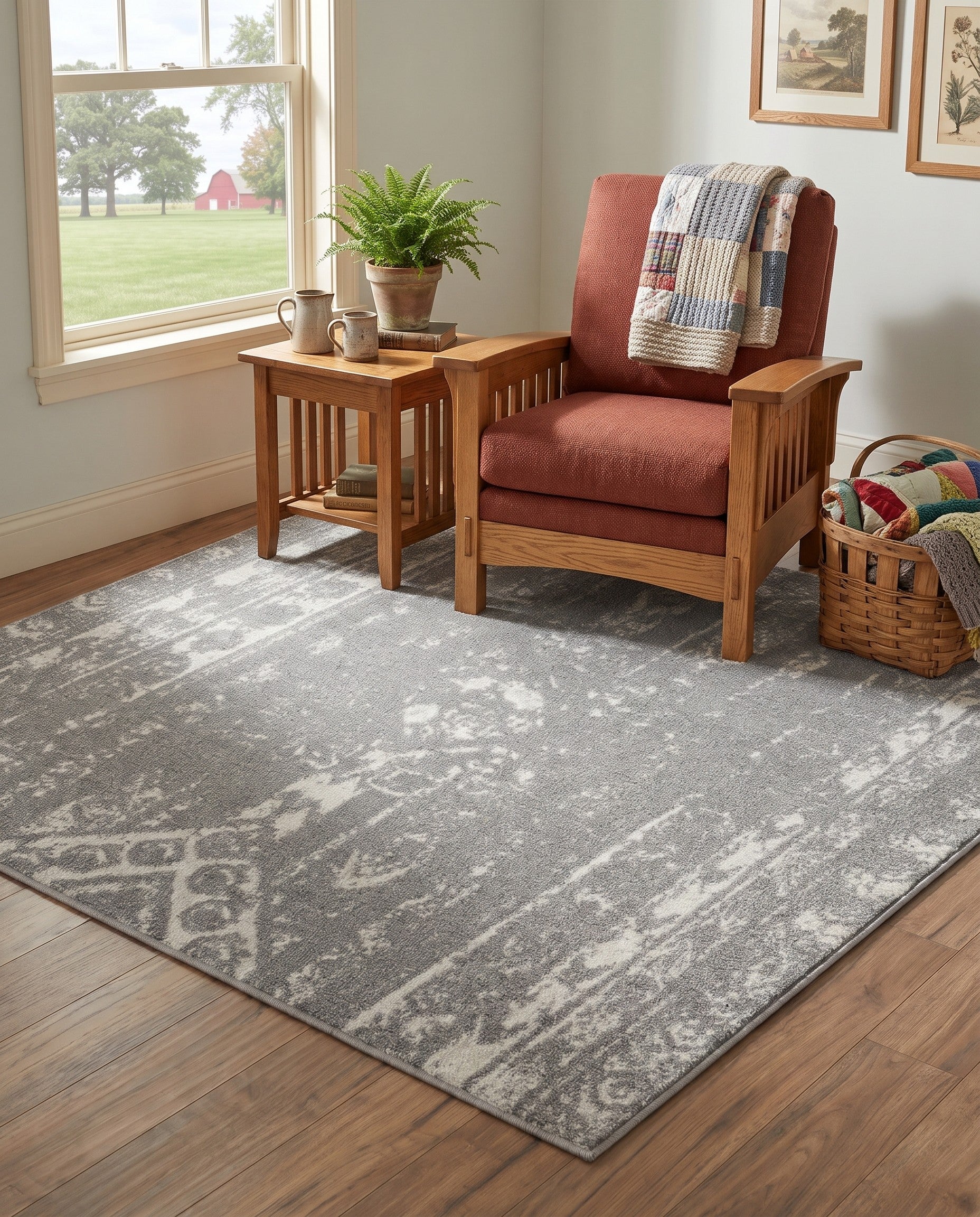 Ivory and Gray Lennon Square Rug