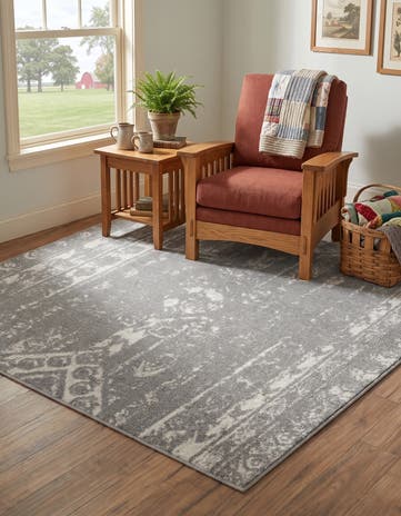 Ivory and Gray Lennon Square Rug