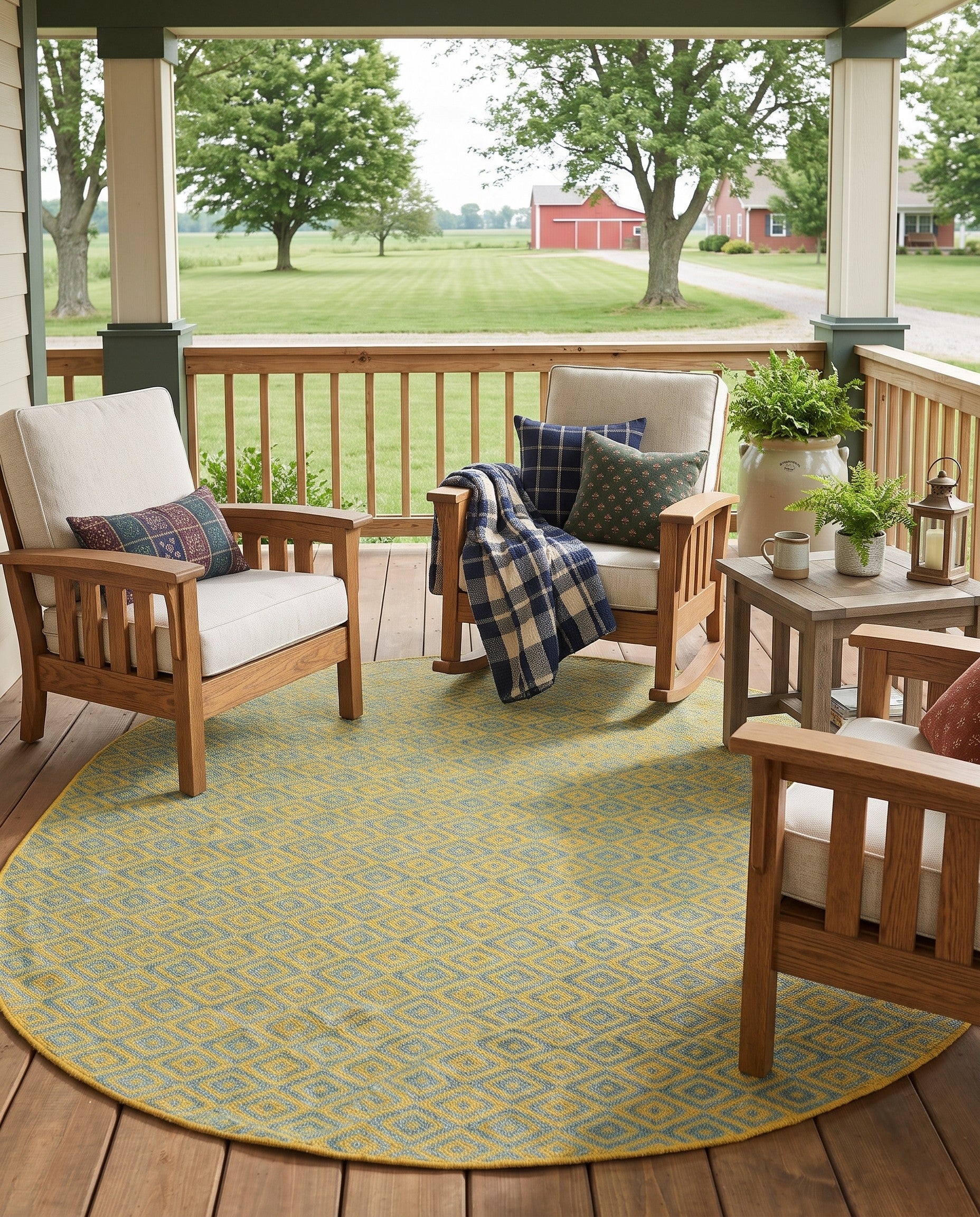 Yellow and Aqua Easy-Clean Jill Zarin Costa Rica Indoor / Outdoor Oval Rug
