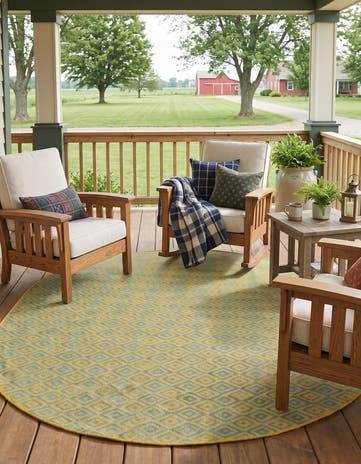 Yellow and Aqua Easy-Clean Jill Zarin Costa Rica Indoor / Outdoor Oval Rug
