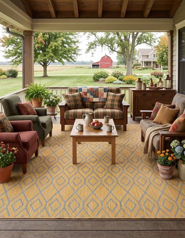 Yellow and Aqua Easy-Clean Jill Zarin Turks and Caicos Indoor / Outdoor Rug