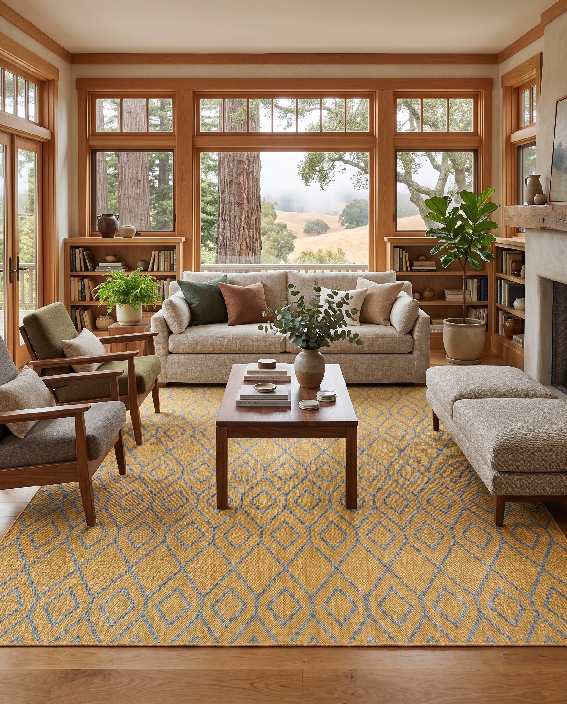 Yellow and Aqua Easy-Clean Jill Zarin Turks and Caicos Indoor / Outdoor Rug