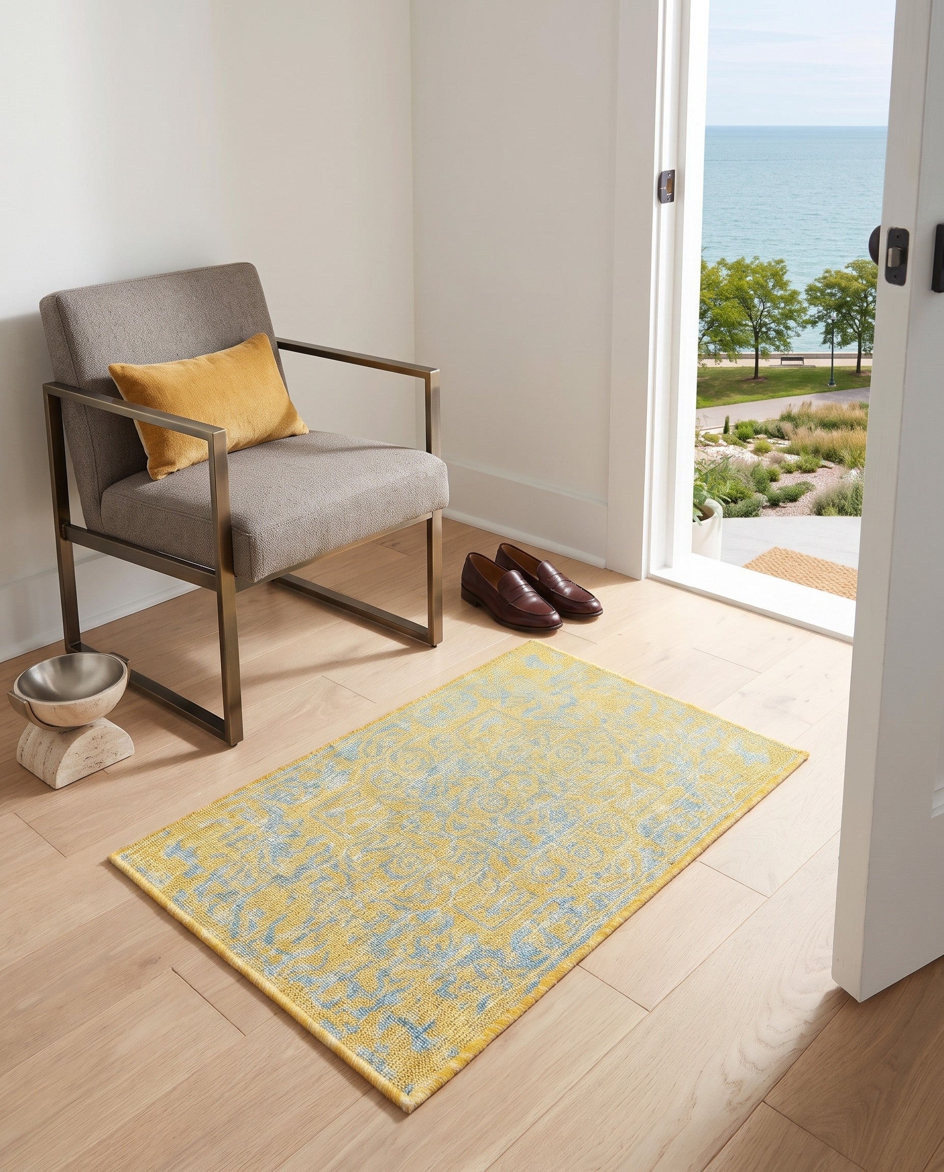 Yellow and Aqua Easy-Clean Jill Zarin Dubai Indoor / Outdoor Rug