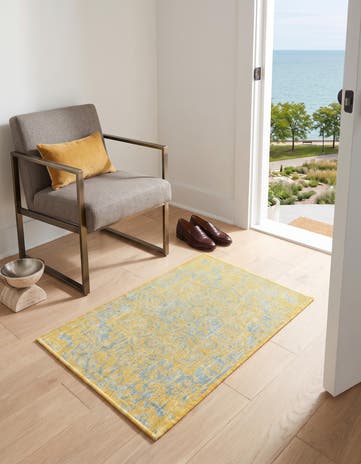 Yellow and Aqua Easy-Clean Jill Zarin Dubai Indoor / Outdoor Rug