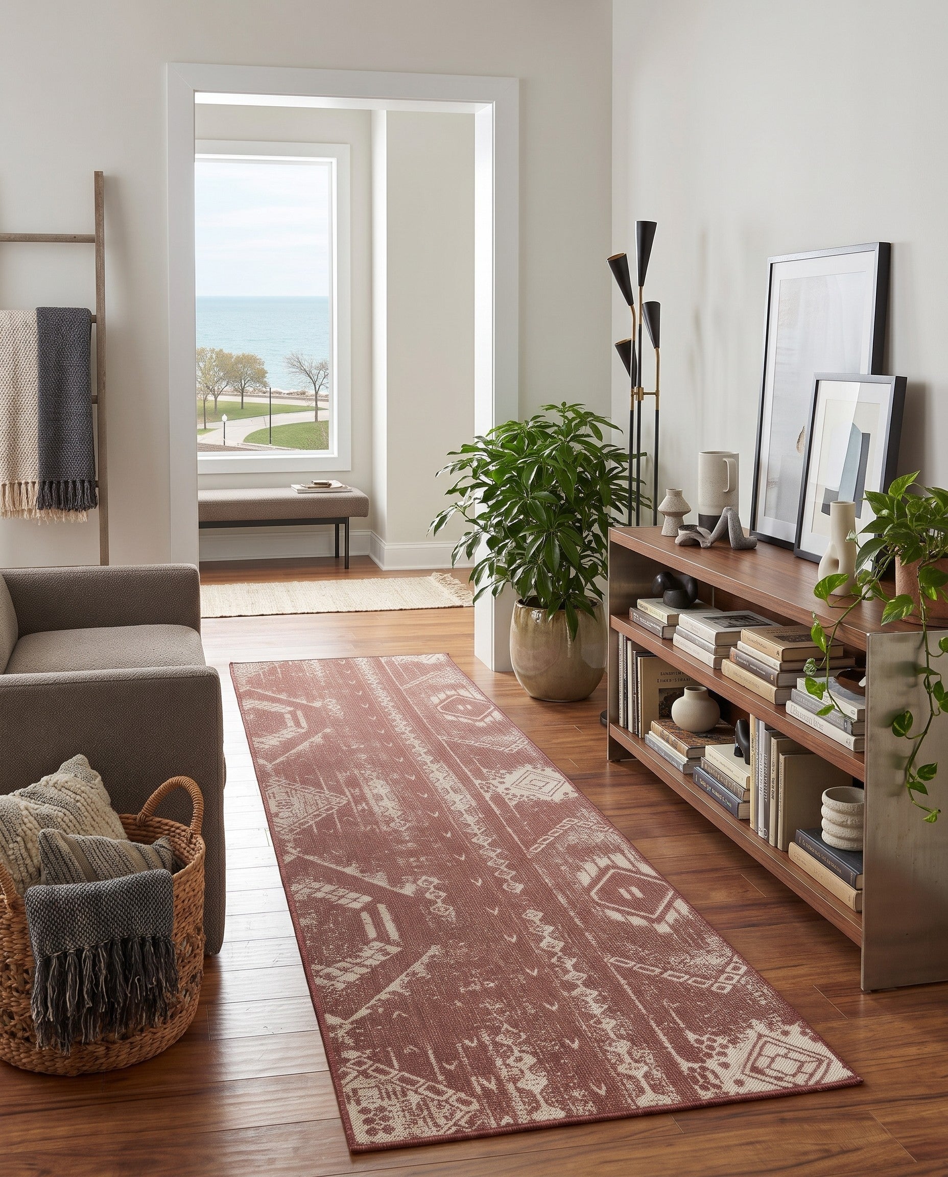 Rust Red Easy-Clean Bohemian Indoor / Outdoor Runner Rug