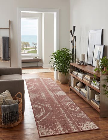 Rust Red Easy-Clean Bohemian Indoor / Outdoor Runner Rug