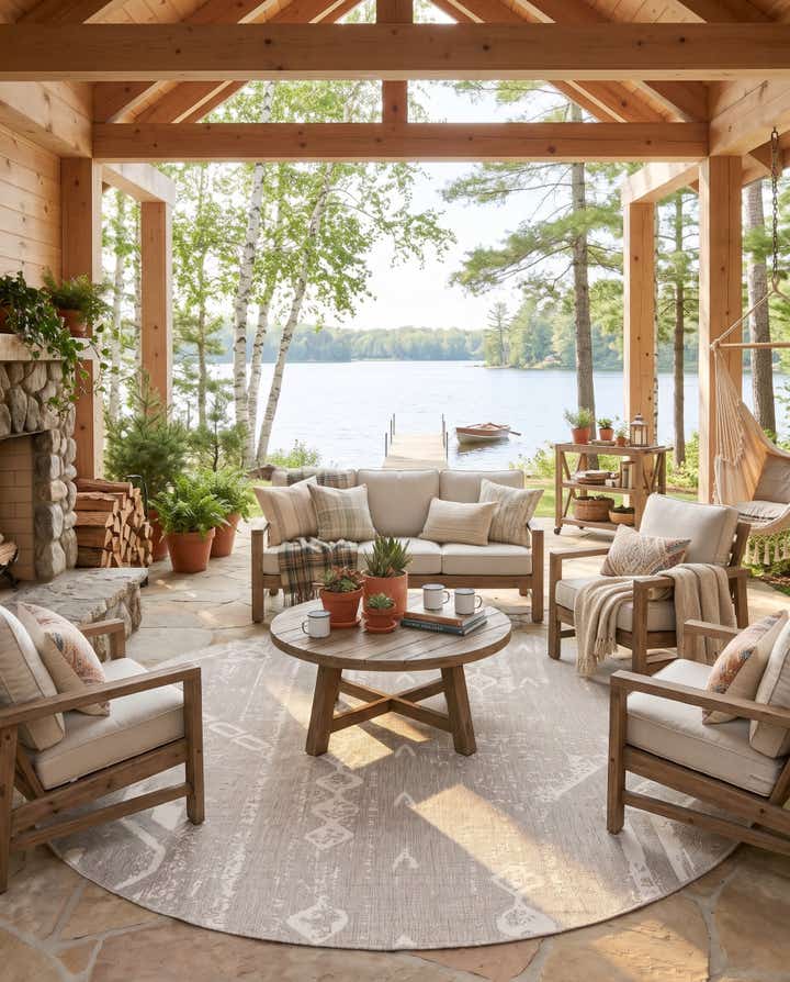 13' x 13' Easy-Clean Bohemian Indoor / Outdoor Round Rug