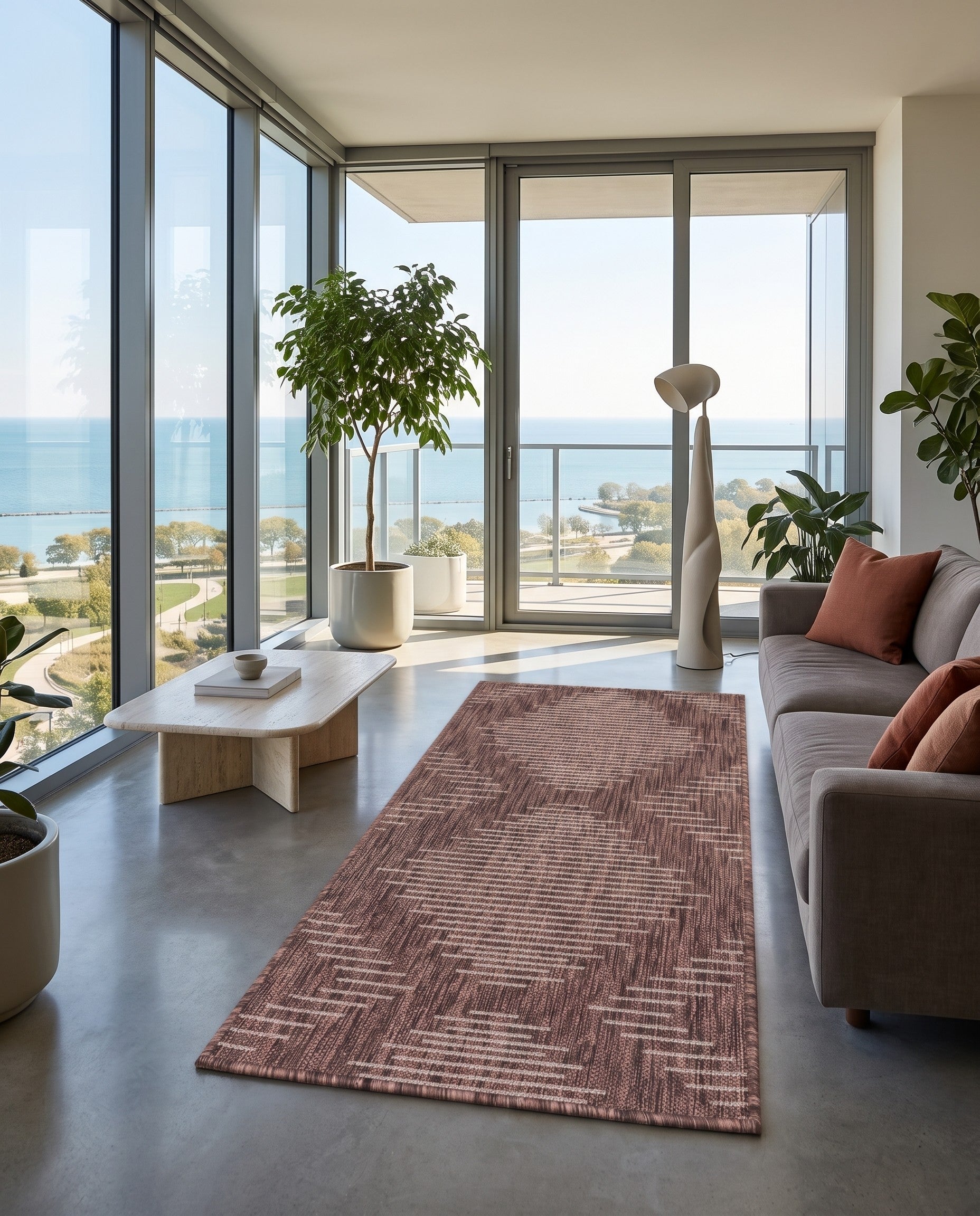 Brown Easy-Clean Winslow Modern Indoor / Outdoor Runner Rug