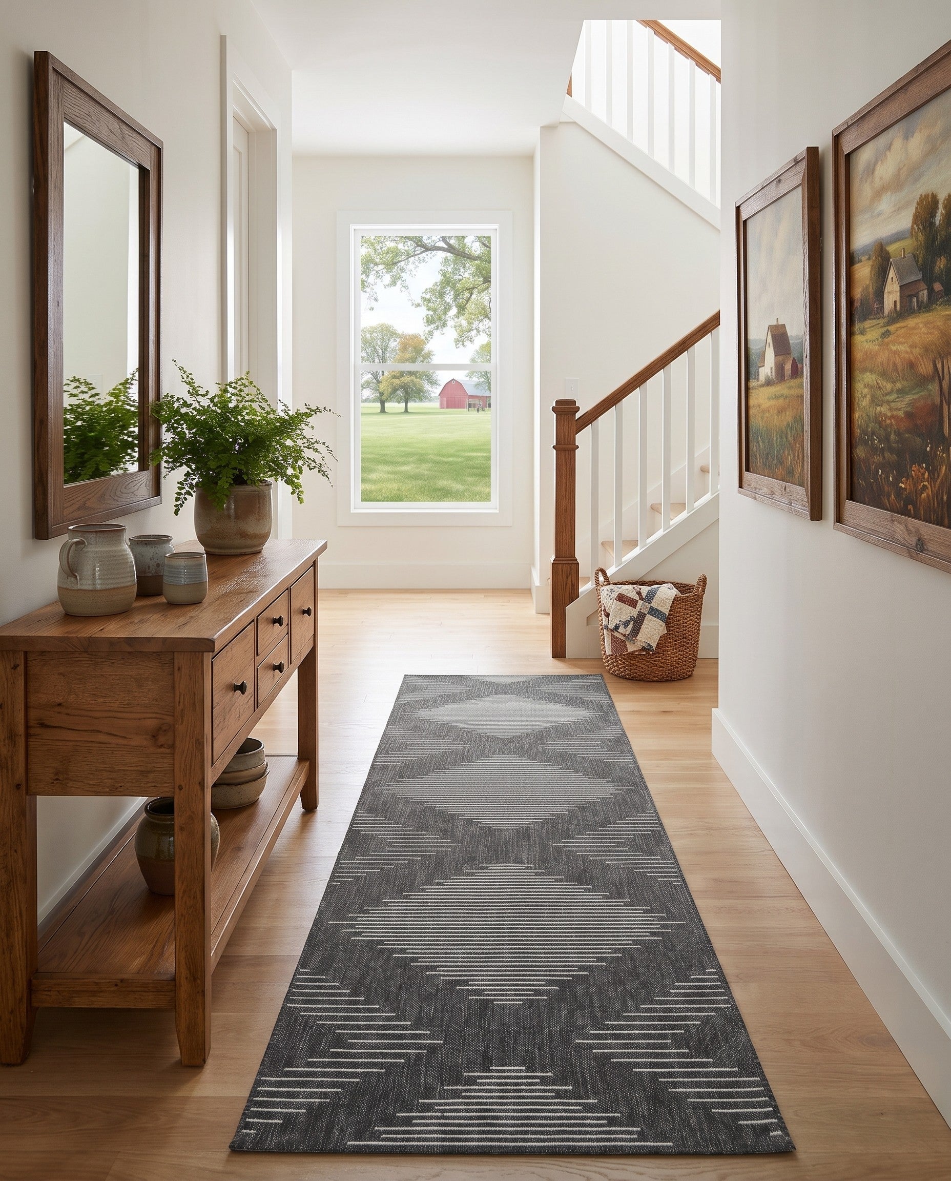 Charcoal Gray Easy-Clean Winslow Modern Indoor / Outdoor Runner Rug