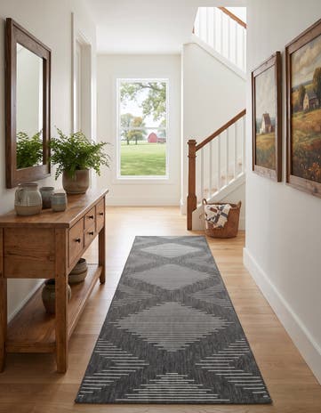 Charcoal Gray Easy-Clean Winslow Modern Indoor / Outdoor Runner Rug