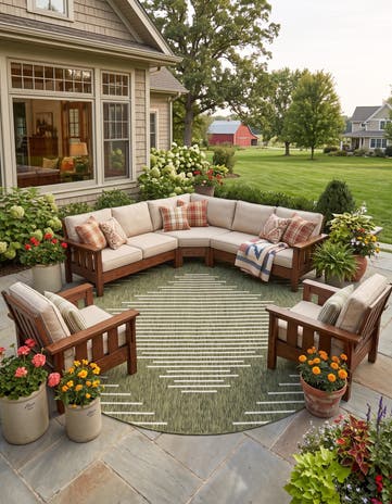 Green Easy-Clean Modern Indoor / Outdoor Round Rug