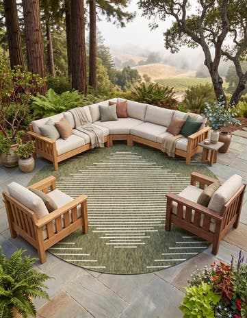 Green Easy-Clean Modern Indoor / Outdoor Round Rug