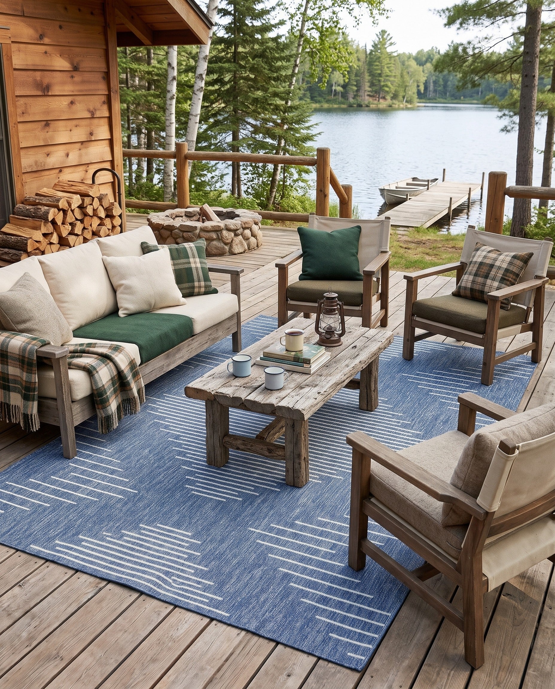 Blue Easy-Clean Modern Indoor / Outdoor Rug
