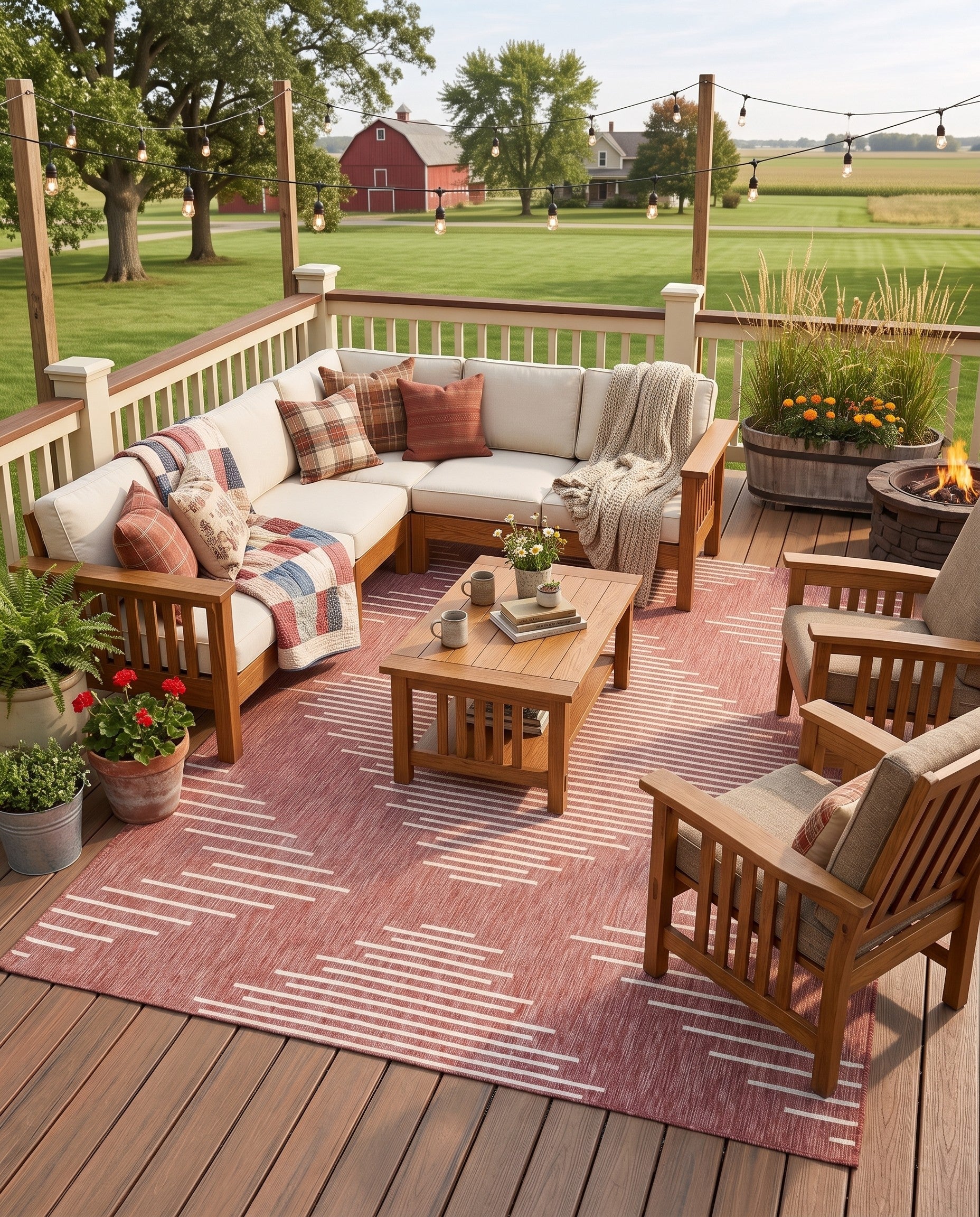 Rust Red Easy-Clean Modern Indoor / Outdoor Rug