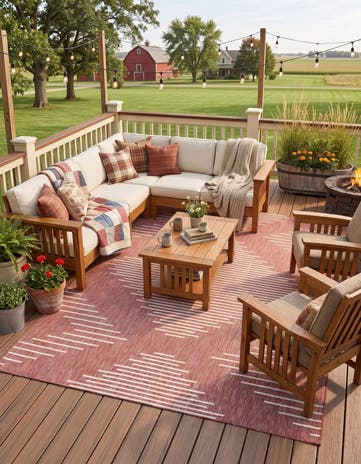 Rust Red Easy-Clean Modern Indoor / Outdoor Rug