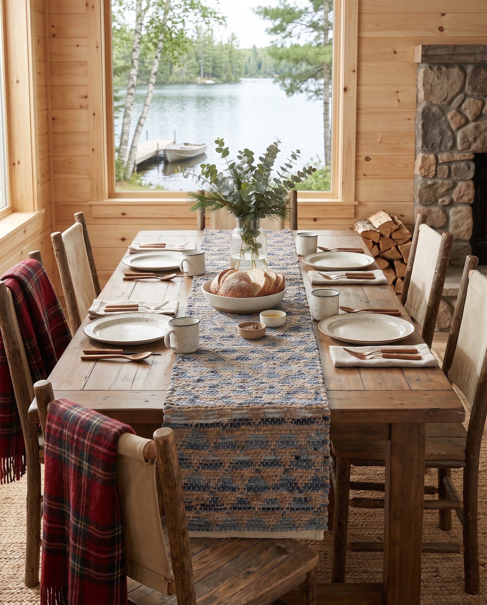 Navy Blue Hand Woven Chindi Jute Table Runner Rug