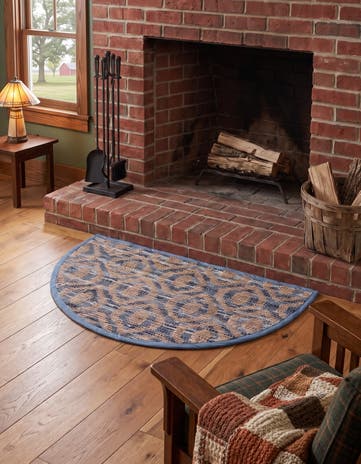 Navy Blue Hand Woven Chindi Jute Hearth Rug