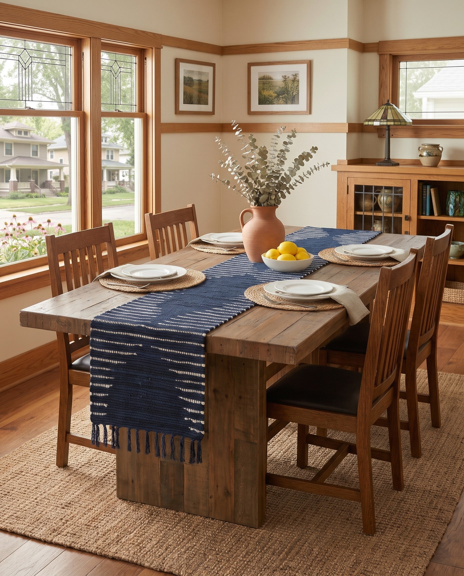 Navy Blue Hand Woven Chindi Cotton Table Runner Rug