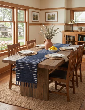 Navy Blue Hand Woven Chindi Cotton Table Runner Rug