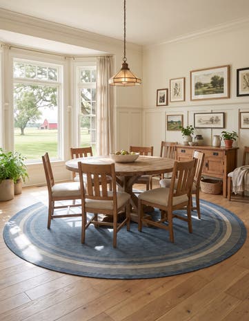 Blue Easy-Clean Border Indoor / Outdoor Round Rug