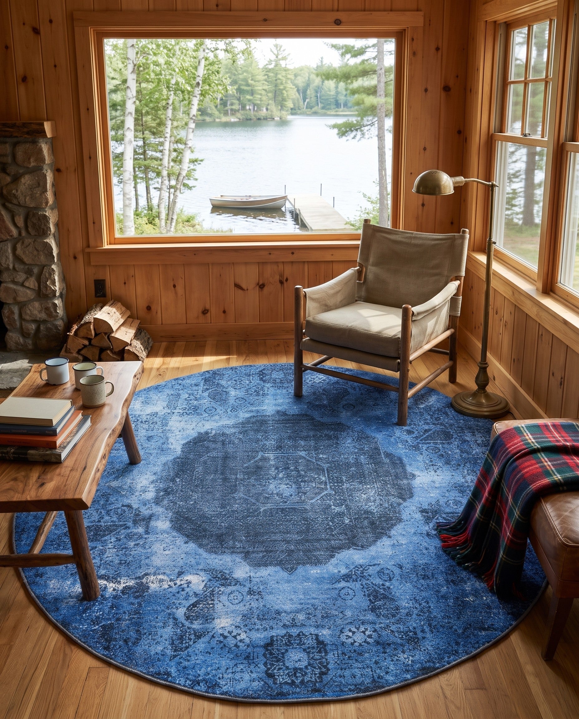 Blue Washable Yara Round Rug