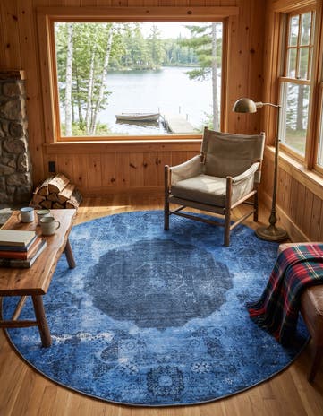 Blue Washable Yara Round Rug
