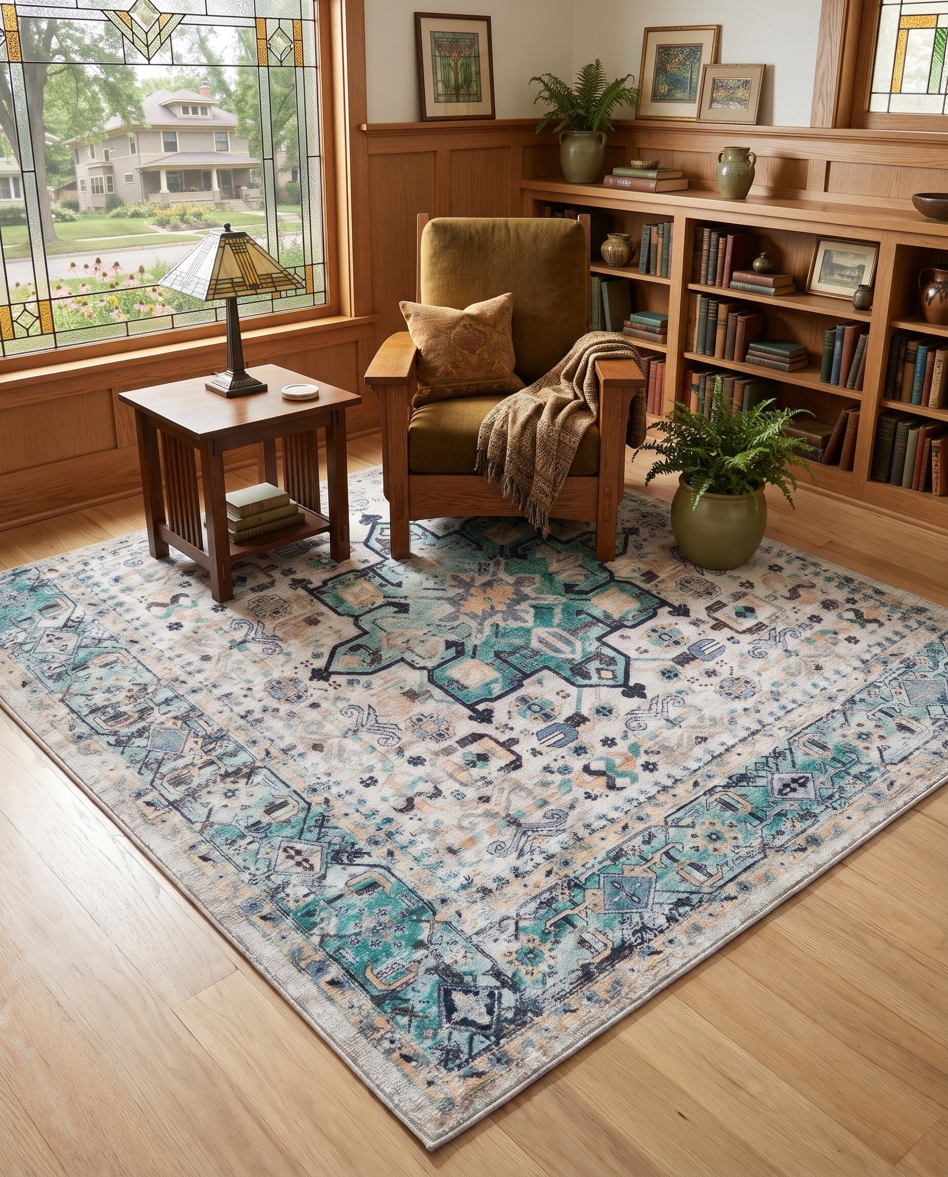 Aqua Green Washable Yara Square Rug