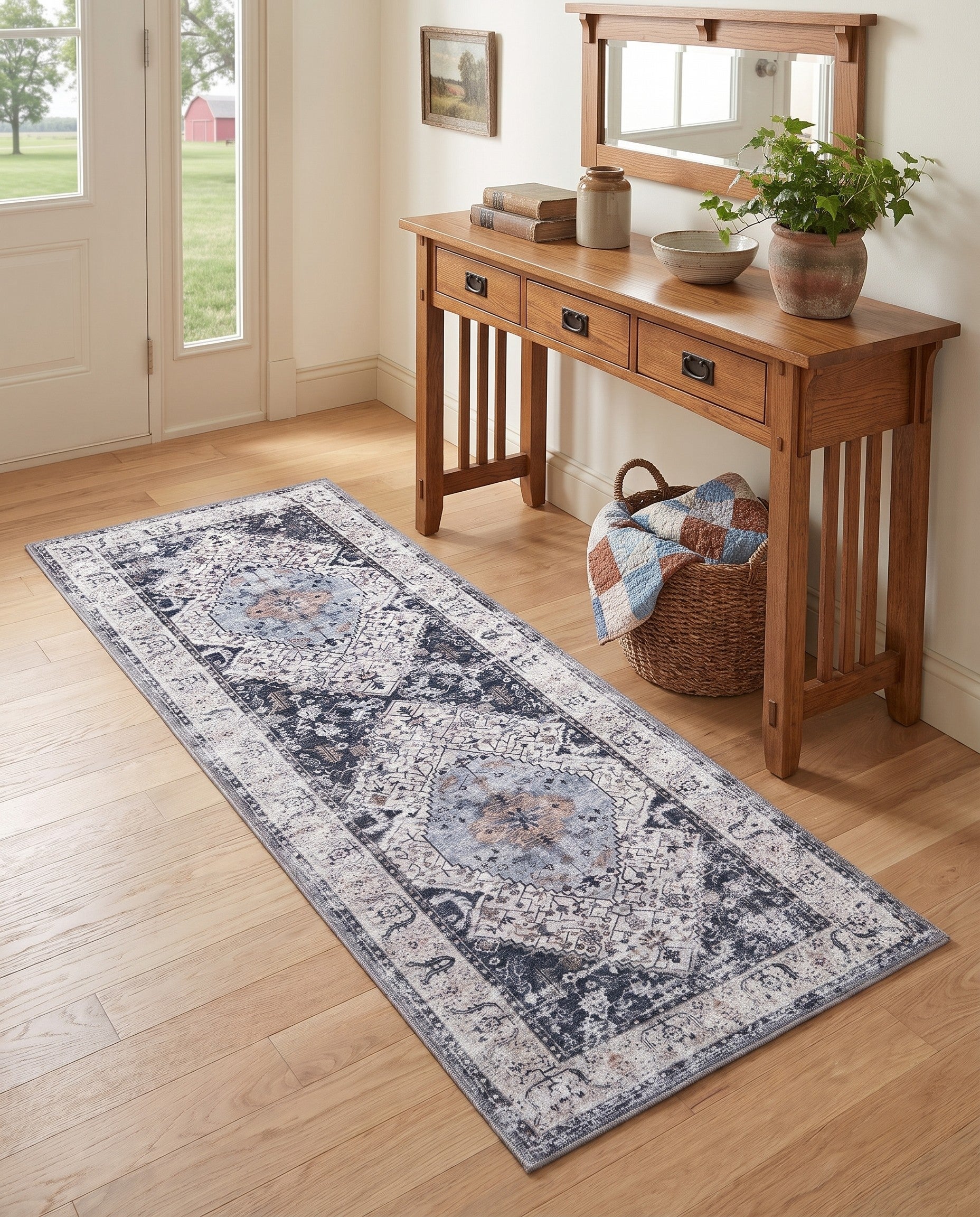 Linen Charcoal Washable Yara Runner Rug