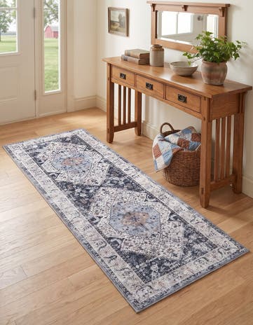 Linen Charcoal Washable Yara Runner Rug