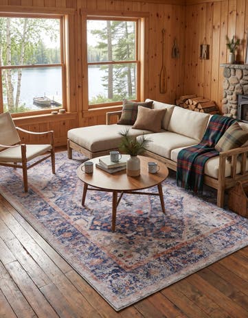 Navy Blue Washable Yara Rug