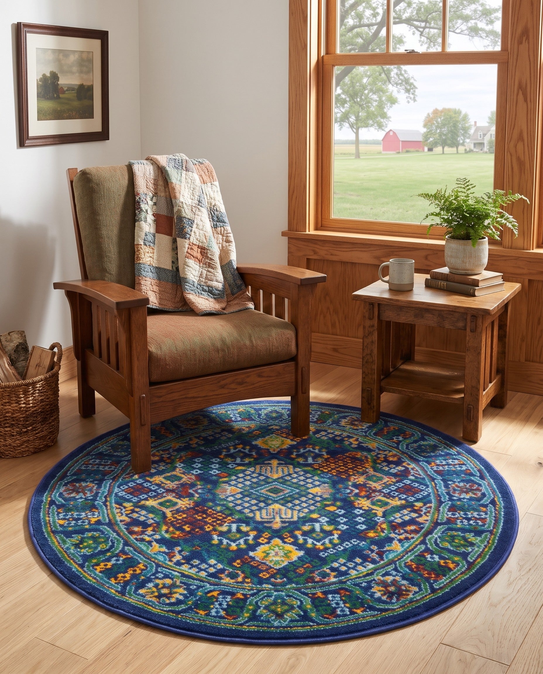 Navy Blue Calypso Round Rug