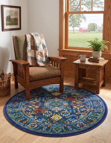 Navy Blue Calypso Round Rug