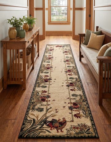 Cream Pastoral Runner Rug
