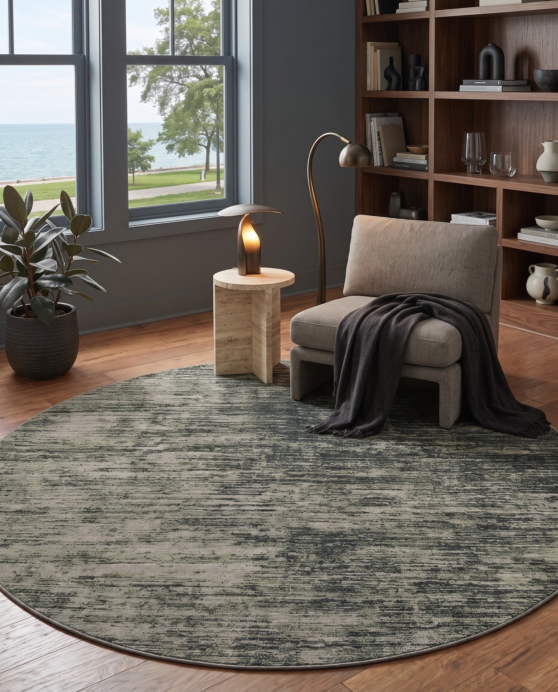 Green Asha Round Rug