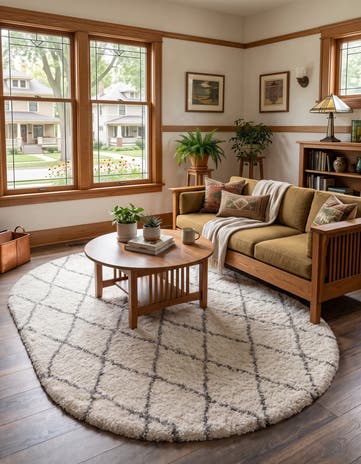 Pure Ivory Moroccan Shag Oval Rug