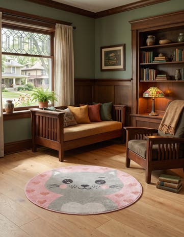 3' 3 x 3' 3 Cat Whimsy Kids Round Rug