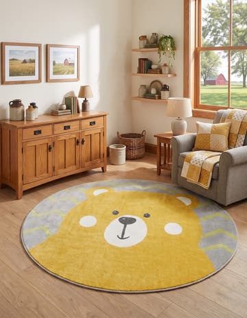 Yellow Bear Whimsy Kids Round Rug