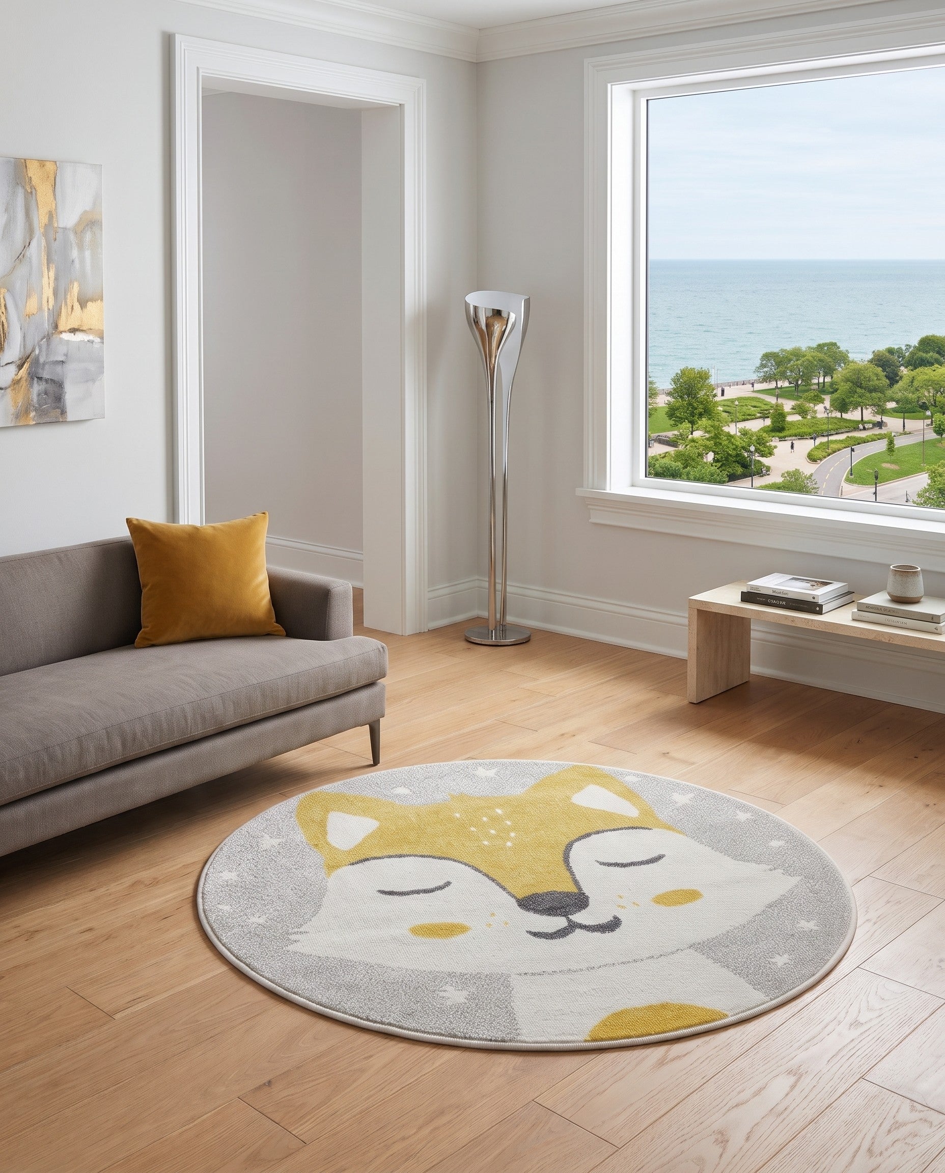 Gray Fox Whimsy Kids Round Rug