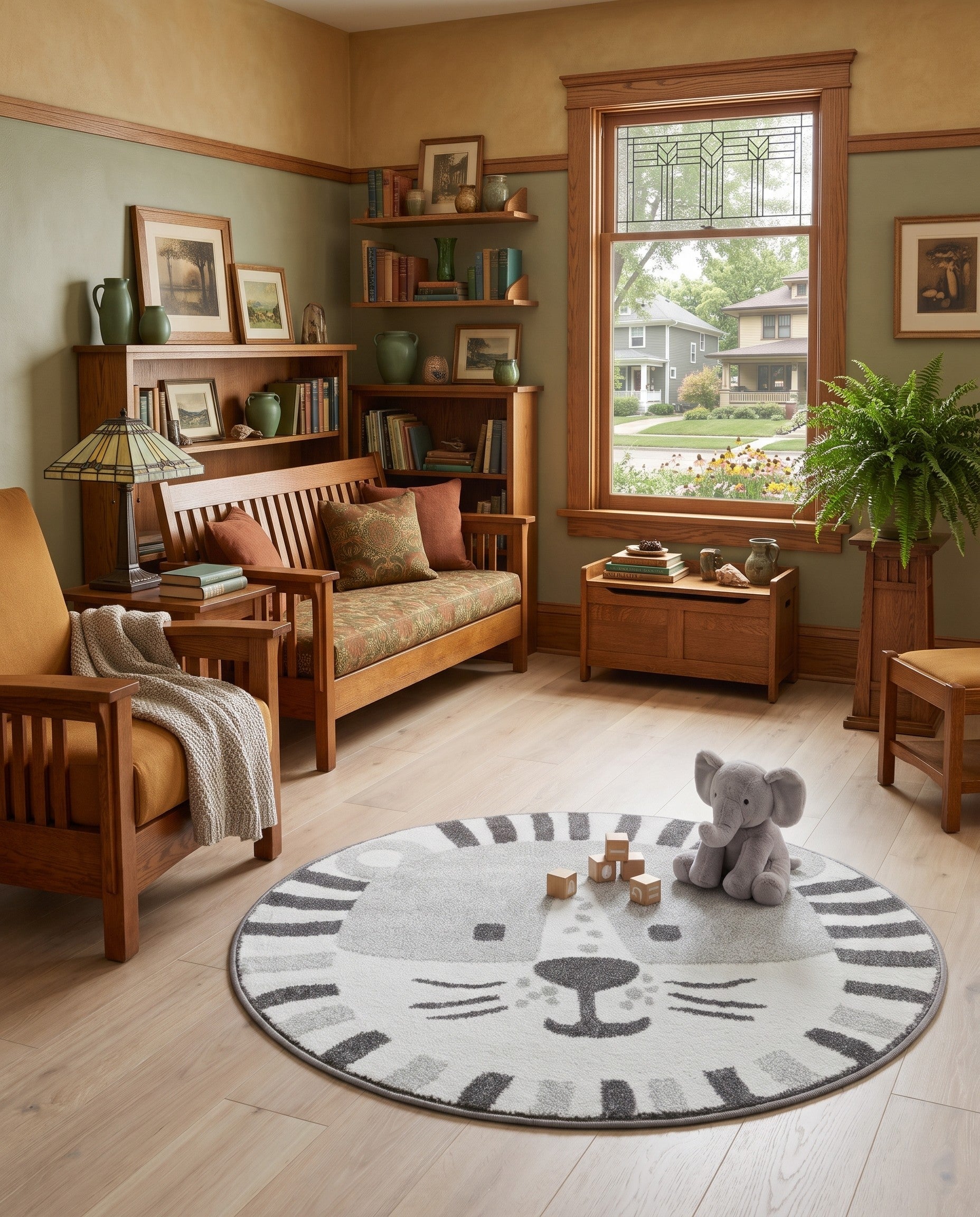 Gray Cat Whimsy Kids Round Rug