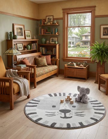 Gray Cat Whimsy Kids Round Rug
