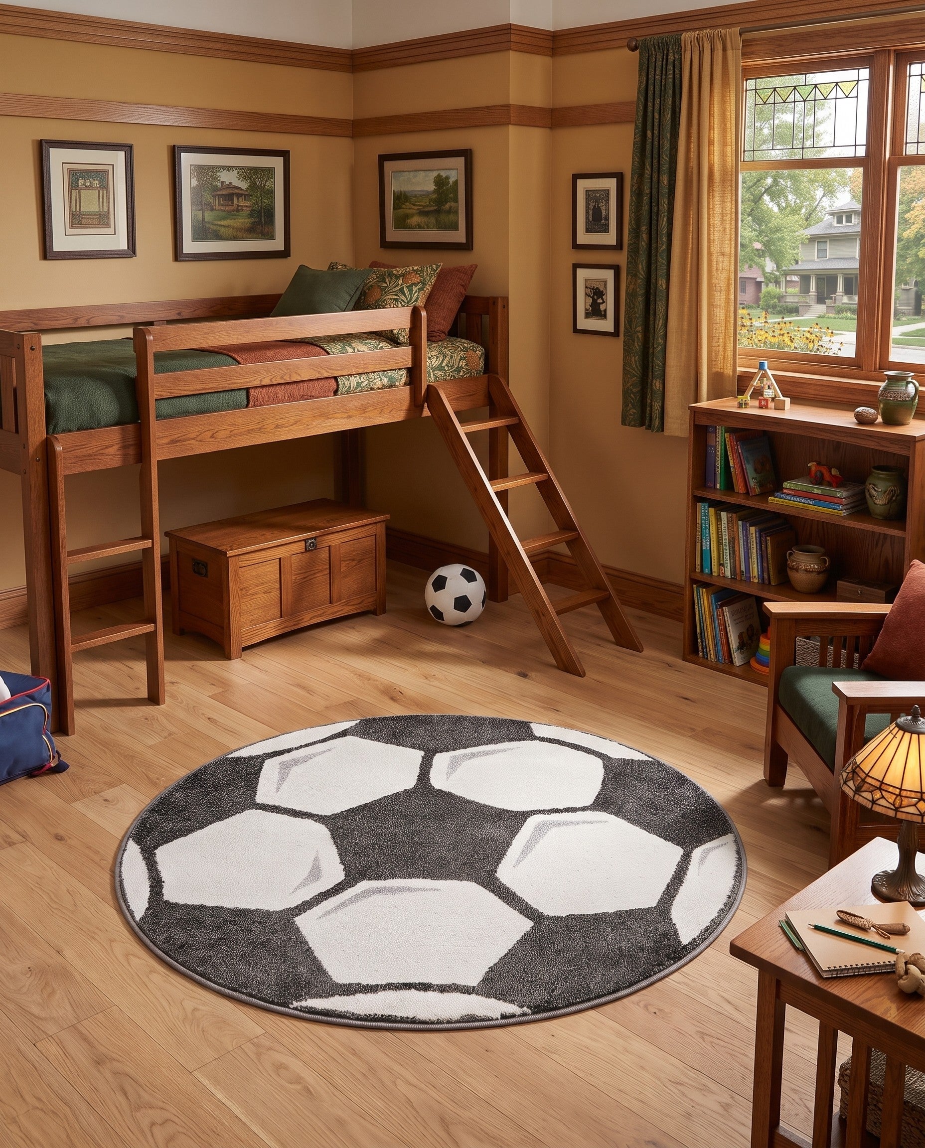 Black and White Soccer Ball Whimsy Kids Round Rug