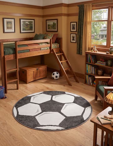 Black and White Soccer Ball Whimsy Kids Round Rug