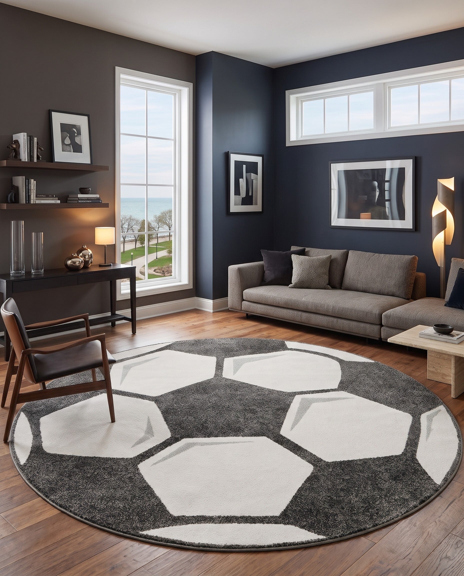 7' 10 x 7' 10 Soccer Ball Whimsy Kids Round Rug
