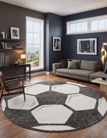 7' 10 x 7' 10 Soccer Ball Whimsy Kids Round Rug