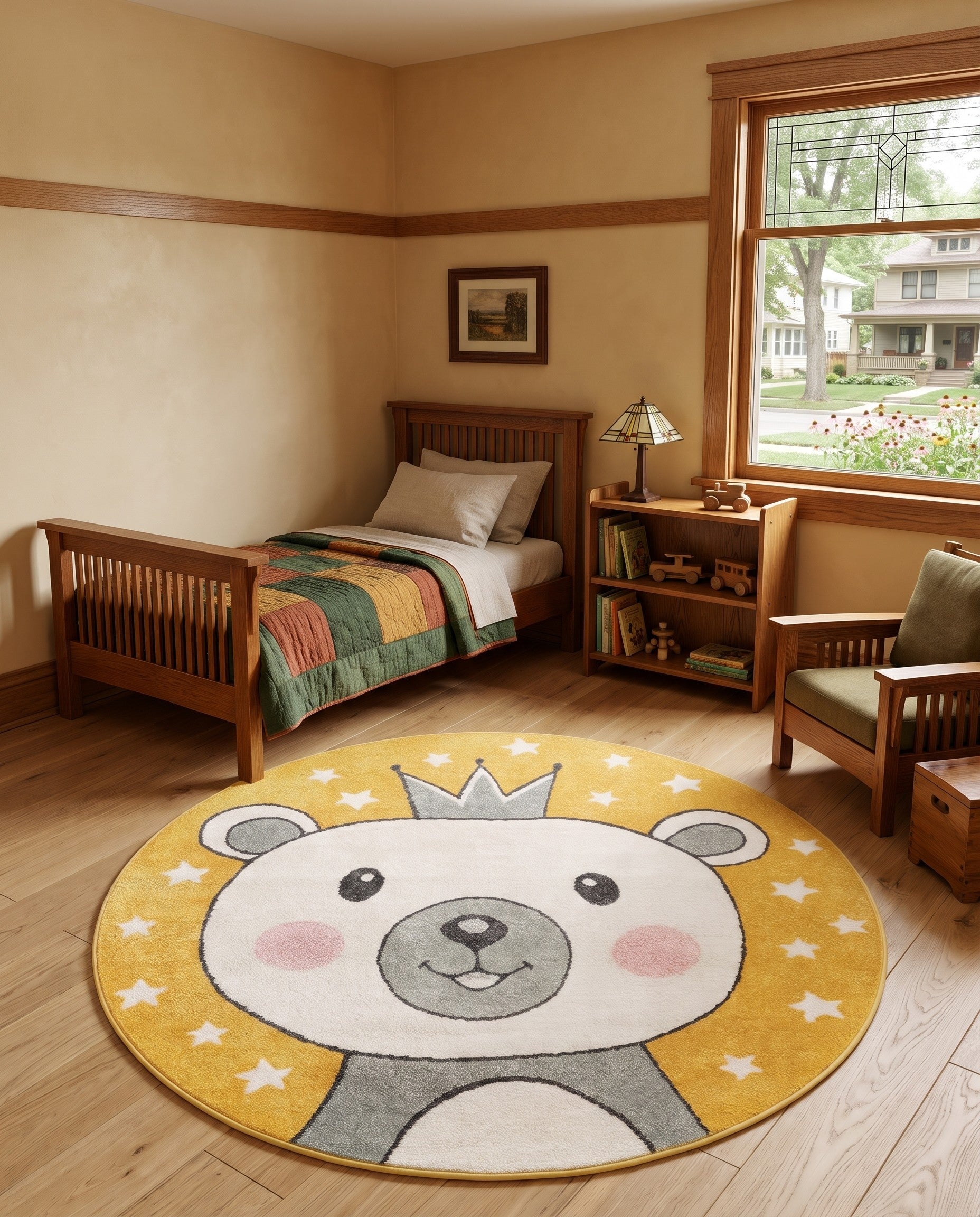 Yellow Bear Whimsy Kids Round Rug