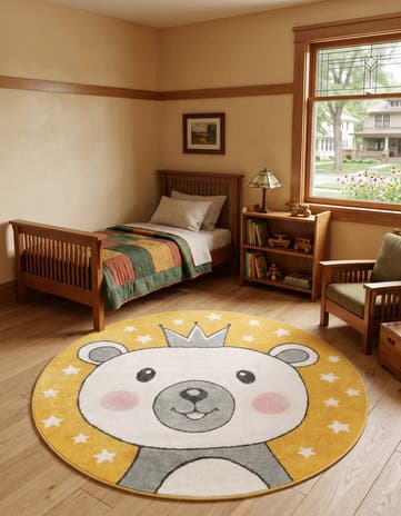 Yellow Bear Whimsy Kids Round Rug