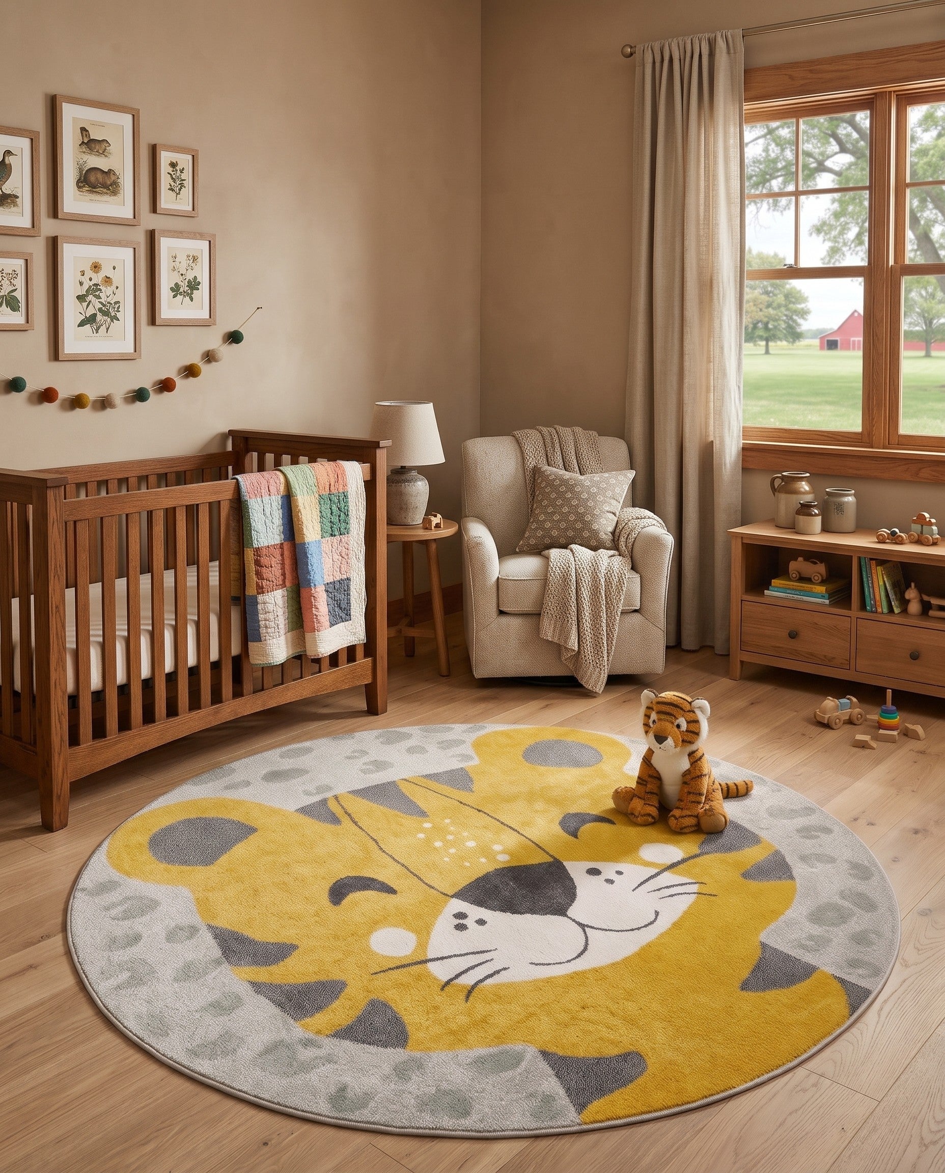 Gray Tiger Whimsy Kids Round Rug