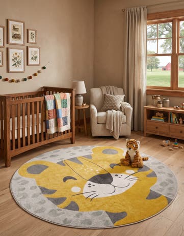 Gray Tiger Whimsy Kids Round Rug